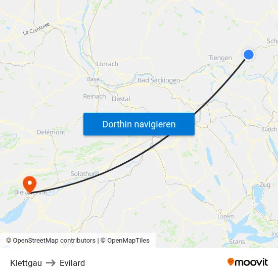 Klettgau to Evilard map