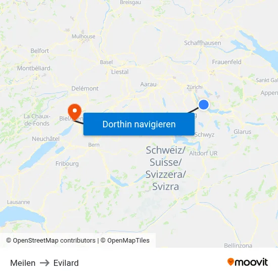 Meilen to Evilard map