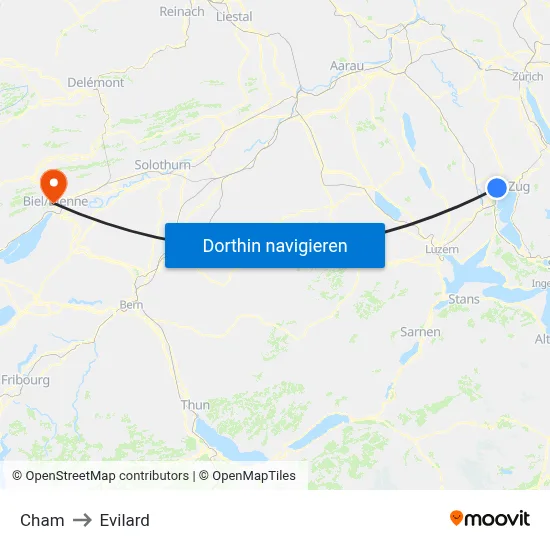 Cham to Evilard map