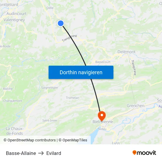 Basse-Allaine to Evilard map