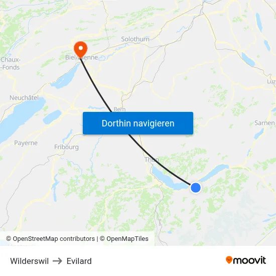 Wilderswil to Evilard map