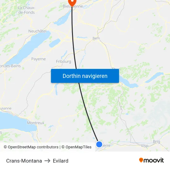 Crans-Montana to Evilard map