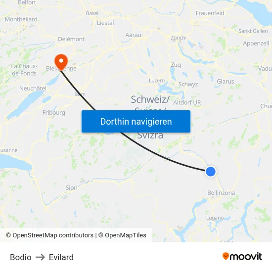 Bodio to Evilard map