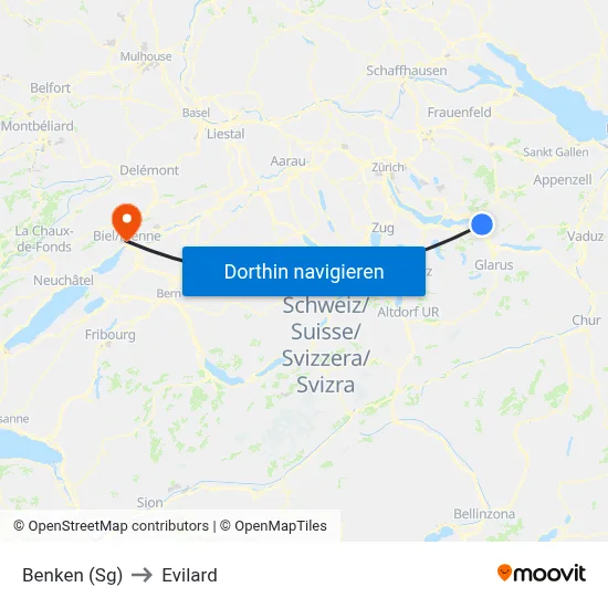 Benken (Sg) to Evilard map