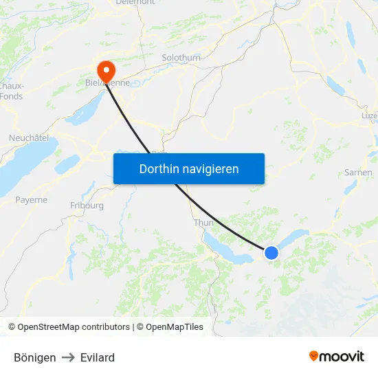 Bönigen to Evilard map