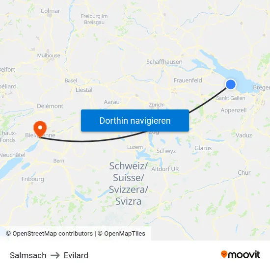Salmsach to Evilard map