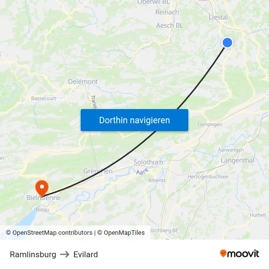 Ramlinsburg to Evilard map