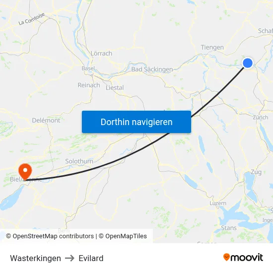 Wasterkingen to Evilard map
