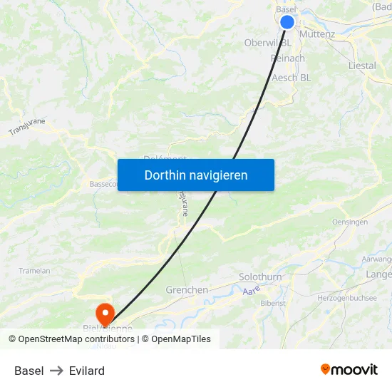 Basel to Evilard map