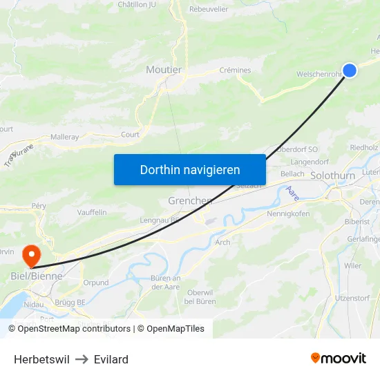 Herbetswil to Evilard map