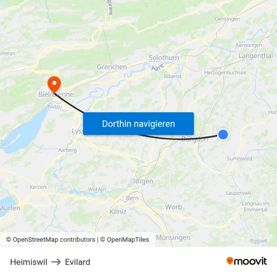 Heimiswil to Evilard map