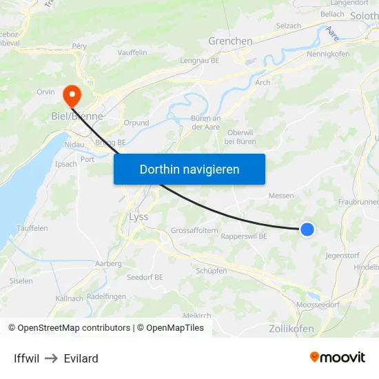 Iffwil to Evilard map