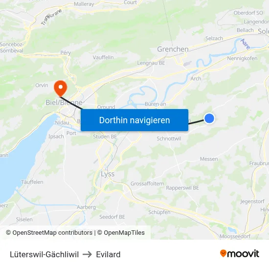 Lüterswil-Gächliwil to Evilard map