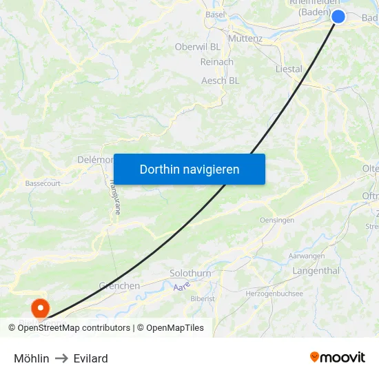 Möhlin to Evilard map
