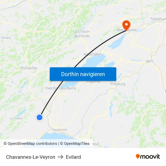 Chavannes-Le-Veyron to Evilard map