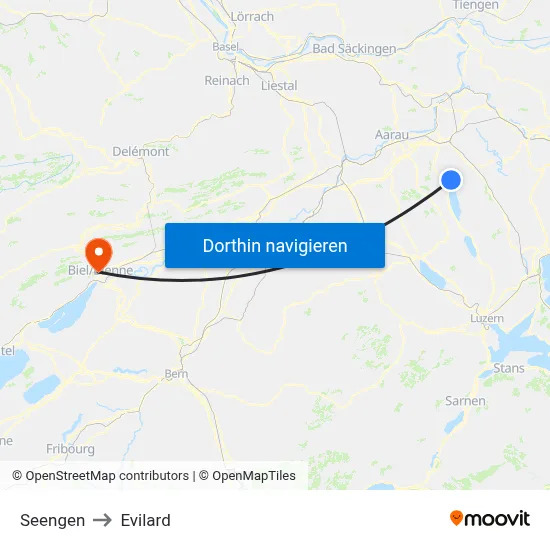 Seengen to Evilard map