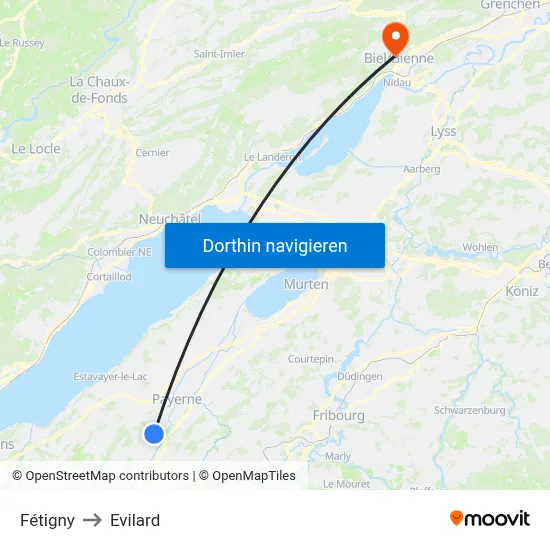 Fétigny to Evilard map