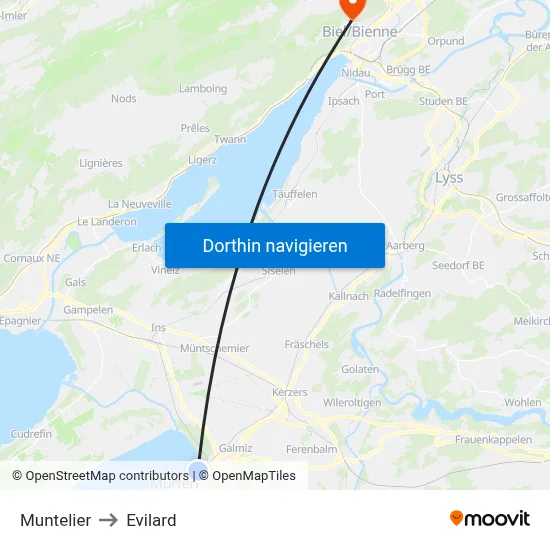 Muntelier to Evilard map