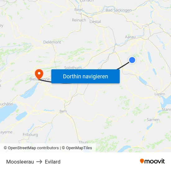 Moosleerau to Evilard map