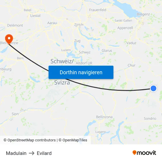 Madulain to Evilard map