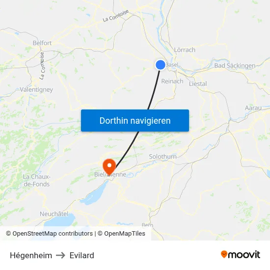 Hégenheim to Evilard map