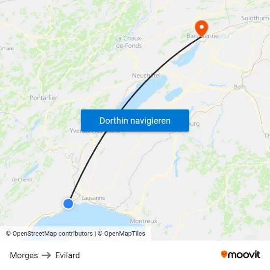 Morges to Evilard map
