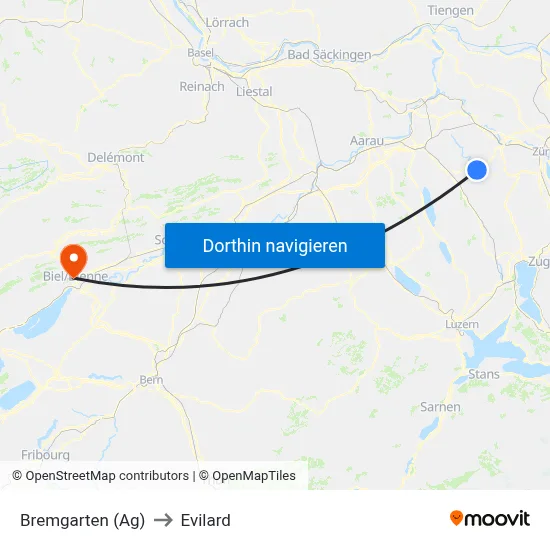 Bremgarten (Ag) to Evilard map