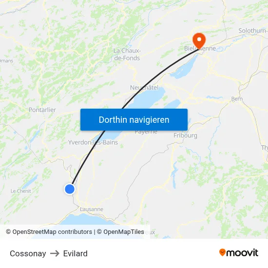 Cossonay to Evilard map