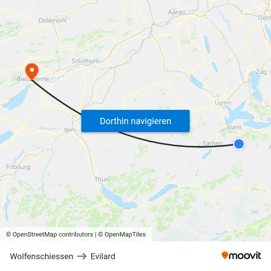 Wolfenschiessen to Evilard map