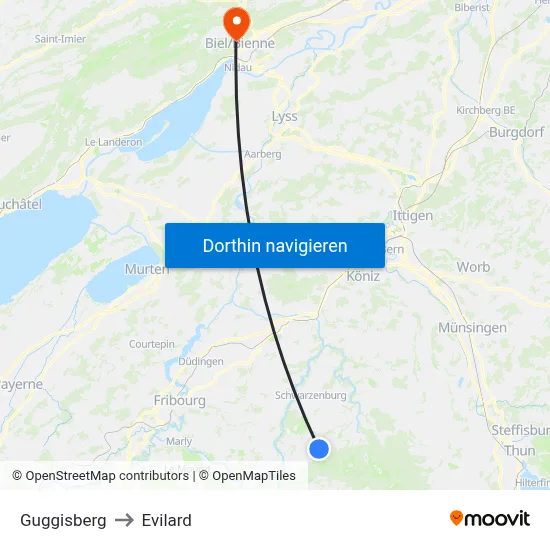 Guggisberg to Evilard map