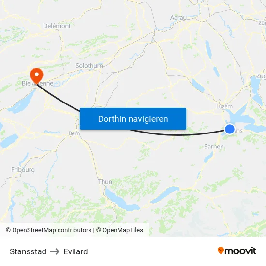 Stansstad to Evilard map