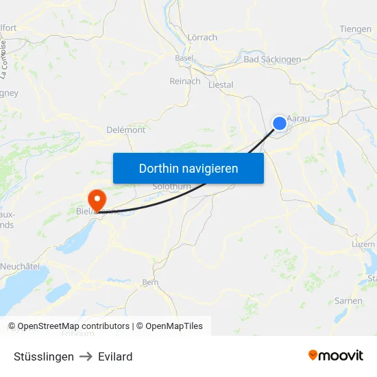 Stüsslingen to Evilard map