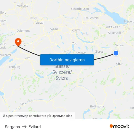 Sargans to Evilard map