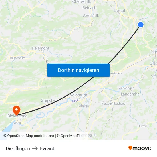 Diepflingen to Evilard map
