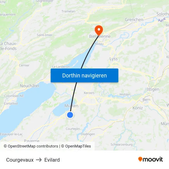 Courgevaux to Evilard map