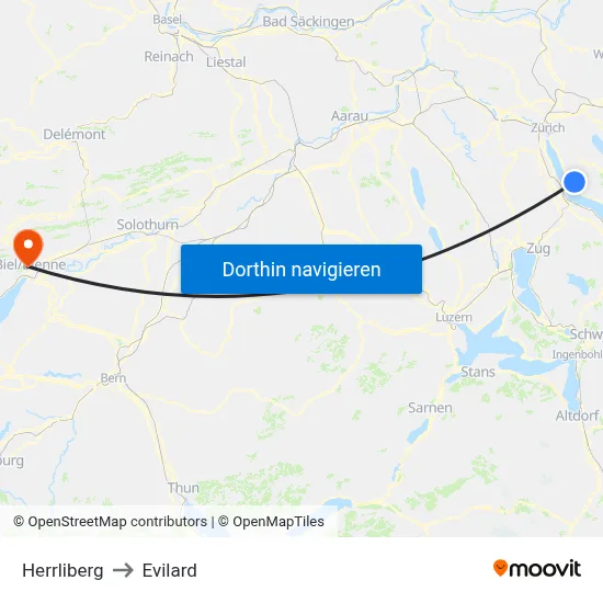 Herrliberg to Evilard map