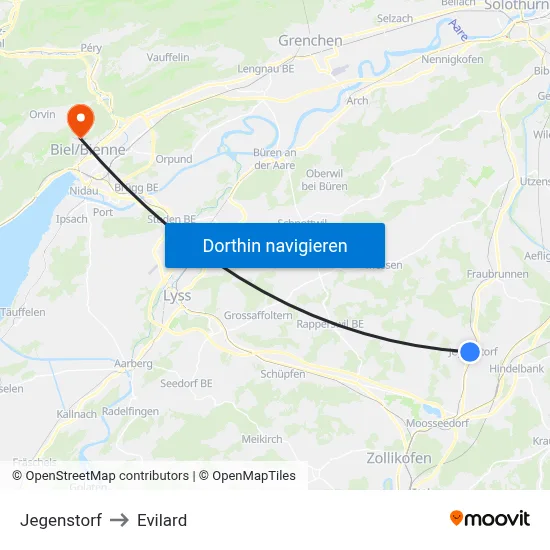 Jegenstorf to Evilard map