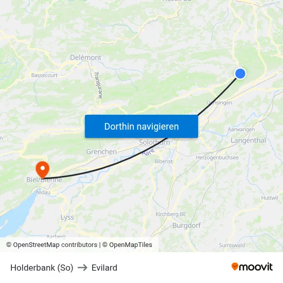 Holderbank (So) to Evilard map