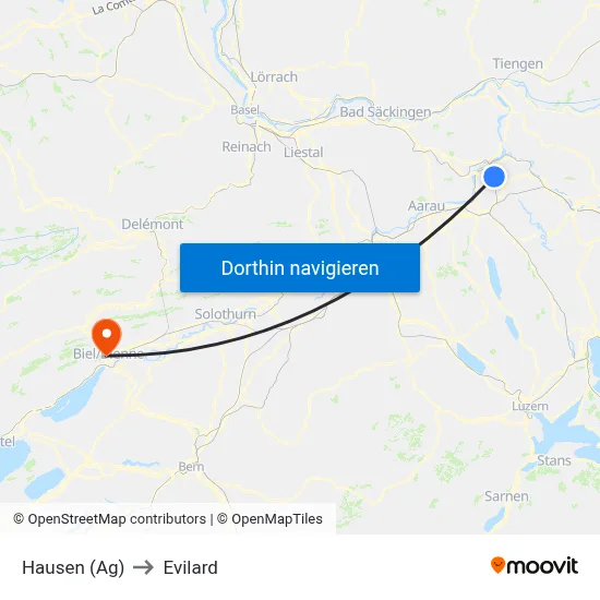 Hausen (Ag) to Evilard map
