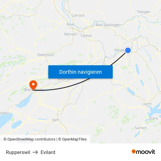 Rupperswil to Evilard map