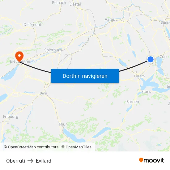 Oberrüti to Evilard map