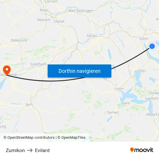 Zumikon to Evilard map