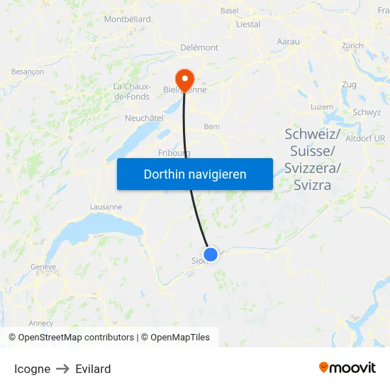 Icogne to Evilard map