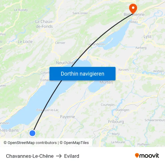 Chavannes-Le-Chêne to Evilard map