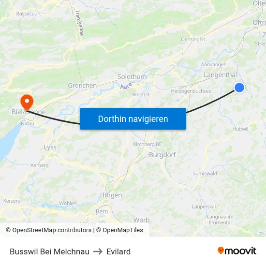 Busswil Bei Melchnau to Evilard map
