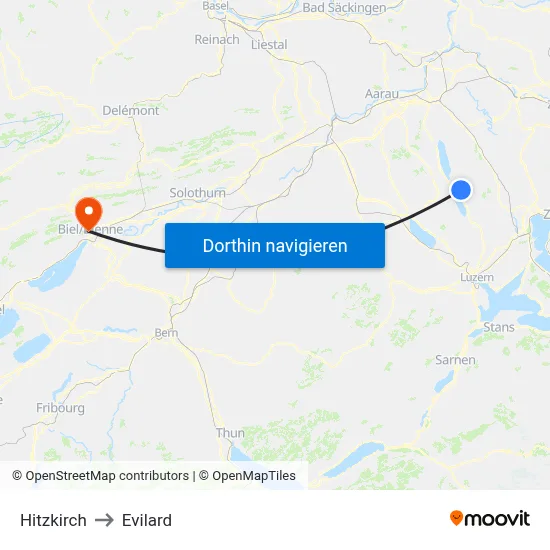 Hitzkirch to Evilard map