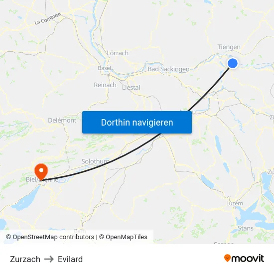 Zurzach to Evilard map