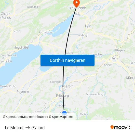 Le Mouret to Evilard map