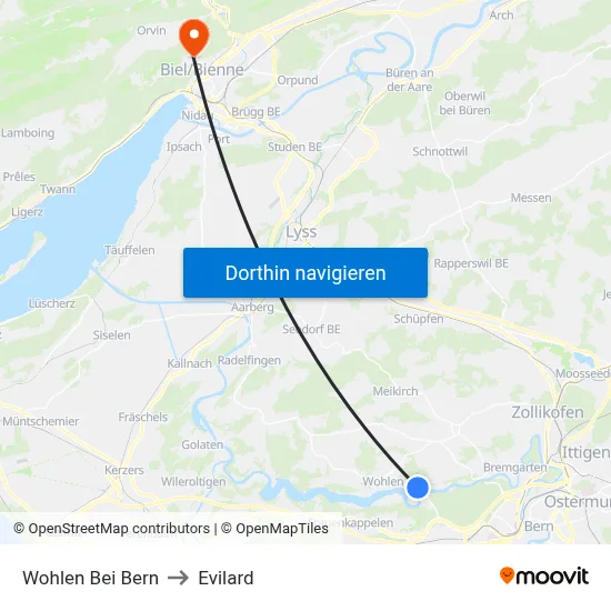 Wohlen Bei Bern to Evilard map