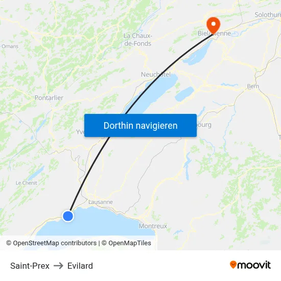 Saint-Prex to Evilard map